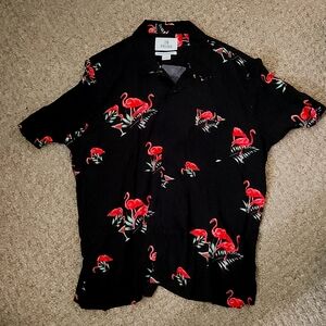 Flamingo martini black button down shirt size large